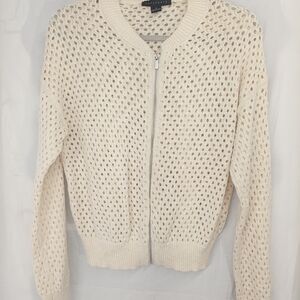 Sanctuary Cream Open-Knit Zip Cardigan